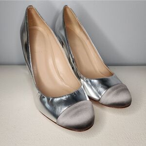 J CREW $278 Silver Cap Toe Chunky Heels Women's Size 10 RARE NWOT